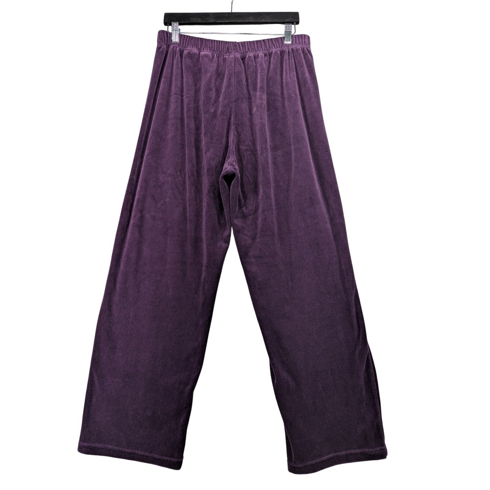 Erika Purple Velour Lounge Pants Wide Leg Elastic Waist Relaxed Fit Soft L